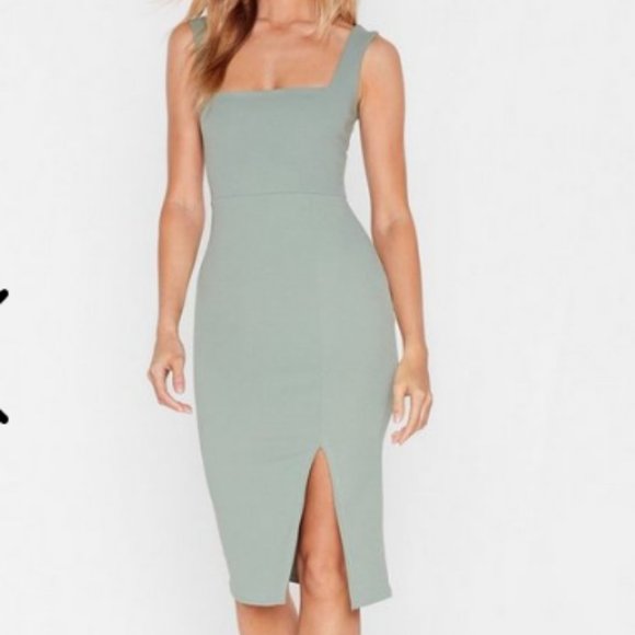Nasty Gal Square Neck Slit Midi Dress - Picture 1 of 7